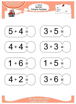 Çocuklar İçin toplam işlemi yaprak testleri 